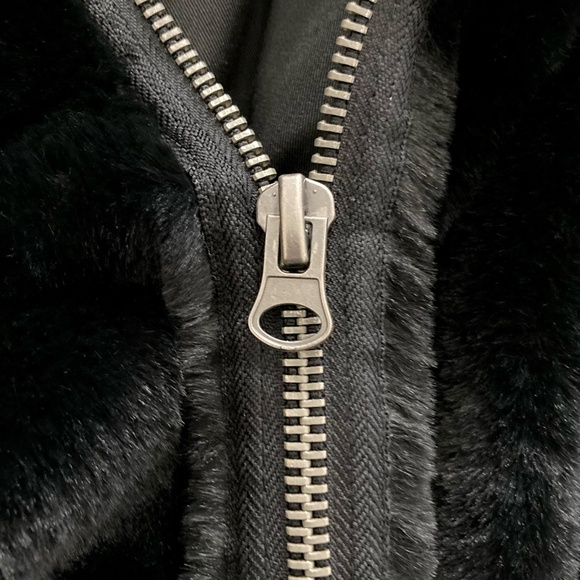 FREE PEOPLE Turn Up Hooded Faux Mink Fur Oversized Teddy Bomber Jacket Black - Picture 9 of 16